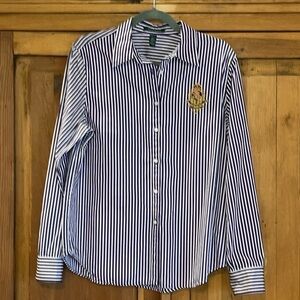 Lauren Ralph Lauren Purple Striped Regal Logo Blouse Sz. L